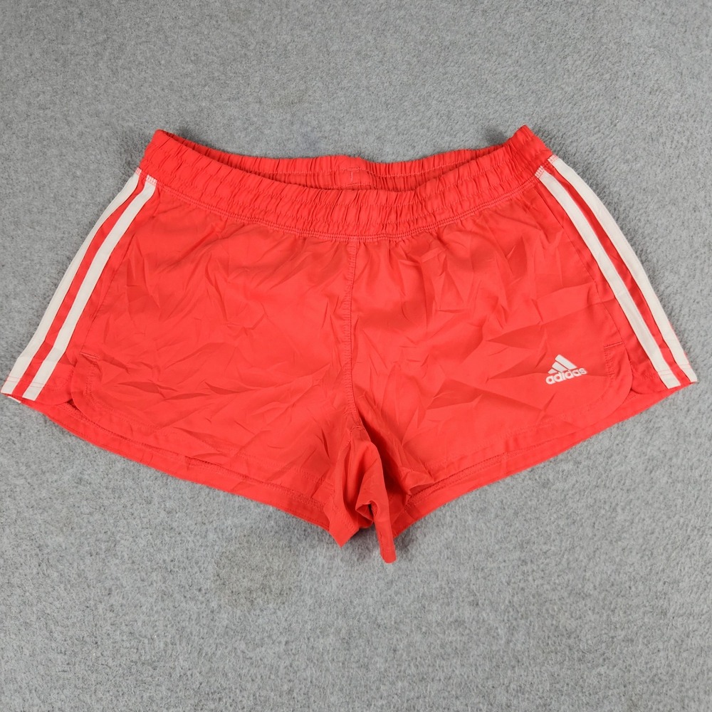 Adidas Running Shorts Womens Medium Red Climalite 3-Stripe Athletic Activewear